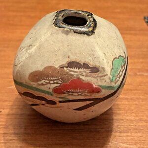 Vintage Japanese Mini Bud Vase Gold Foil Torii Gate Label Studio Pottery 2"